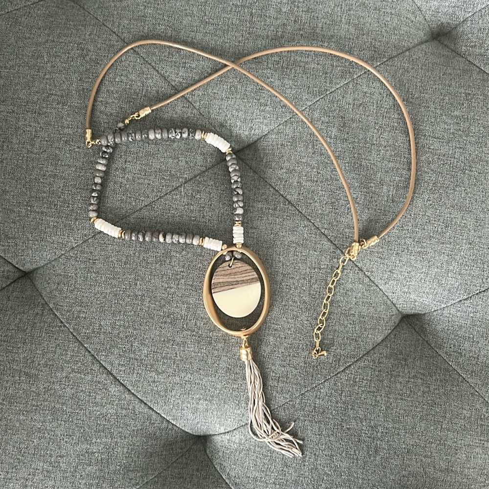 Gold Stone Long Beaded Necklace - Picture 1 of 4